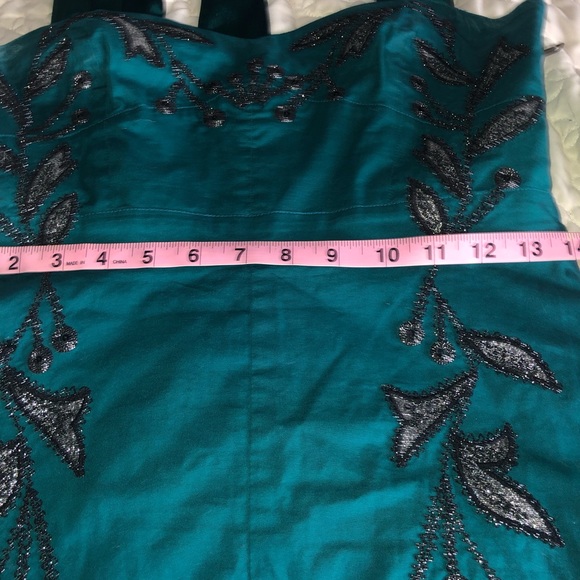 FREE PEOPLE DRESS TEAL GREEN W/ SILVER EMBROIDERY - Picture 6 of 8